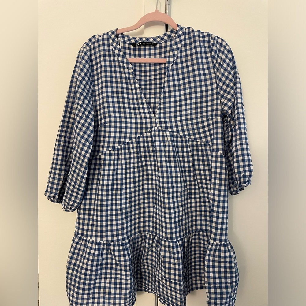 ZARA Gingham Blue and White Sundress